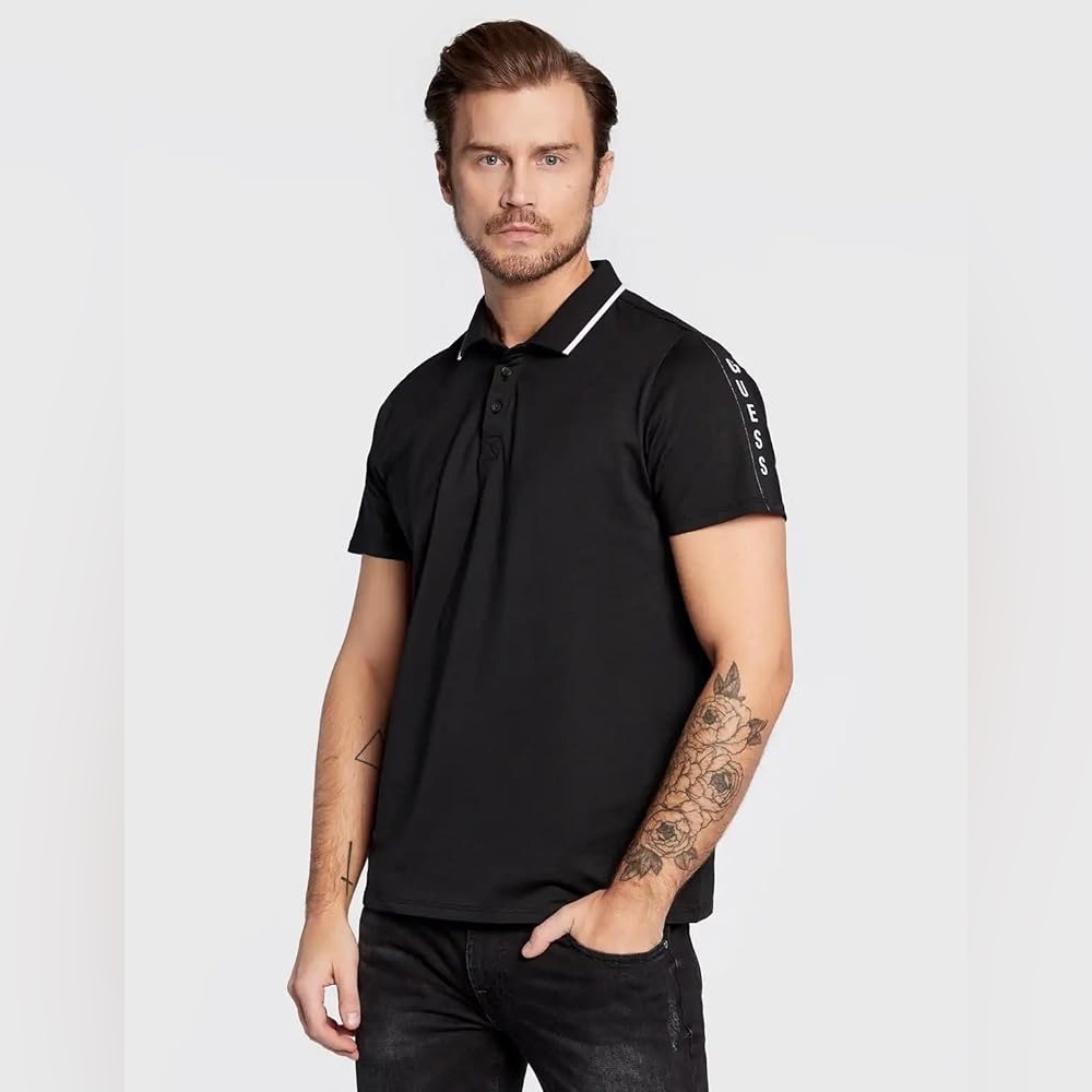 Guess Men's Paul Pique Tape Polo Shirt Size XL Jet Black